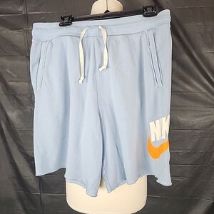 Nike NSW Alumni French Terry Shorts Men Large Light Blue Orange Swoosh Athletic